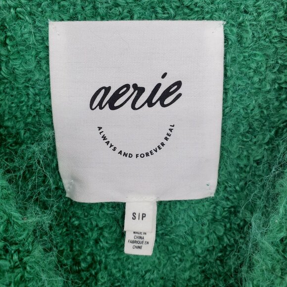 Aerie Off Duty Fuzzy Dark Green V Neck Long Sleeved Pullover Sweater Shirt Small - Picture 3 of 9